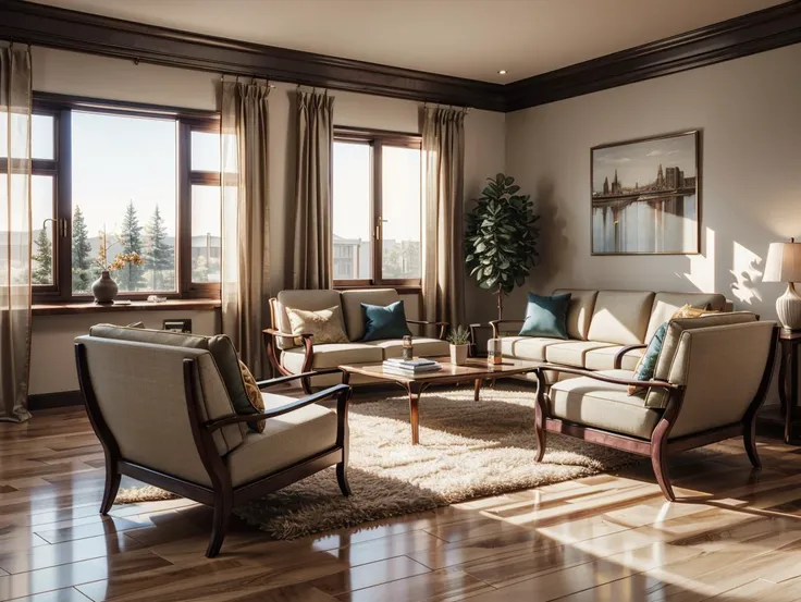 arafed living room with a lot of furniture and a big window