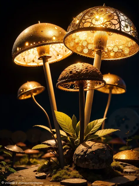 a close up of a group of mushrooms on a rock