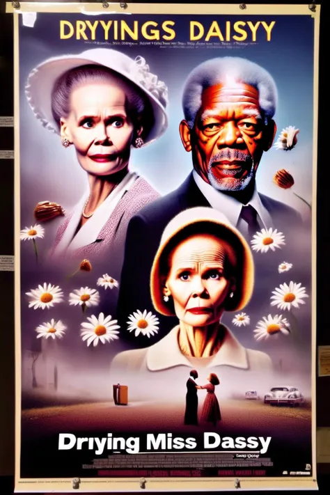 Movie poster of "Drying Miss Daisy" starrying Jessica Tandy and Morgan Freeman.<lora:EMS-251729-EMS:0.700000>