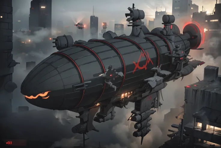 a close up of a futuristic ship in a city with a sky background