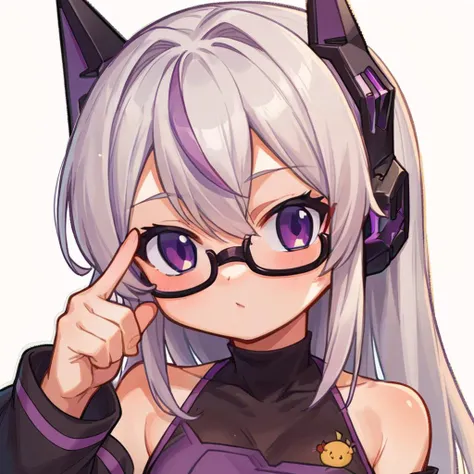 anime girl with glasses and cat ears pointing at her eye