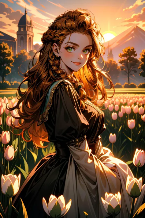 ((ultra detailed, masterpiece, absurdres))
 <lora:HFWAloy:0.9>
HFWAloy, 1girl, orange hair, green eyes, long hair, braid, in a field of tulips, golden hour, elegant dress, smiling