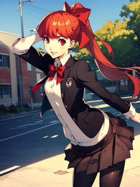 anime girl in a school uniform with a bow on her head