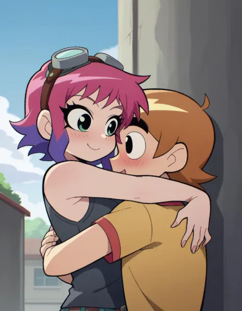 a couple of young people hugging each other in a cartoon