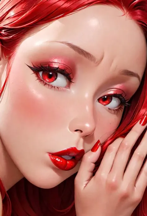 boa hancock, sad, glossy skin, lipstick, kiss, lips, red cheeks, looking at viewer, shimmering eyes, hand on chin,
Perfect Hands, Fixhand, ah1