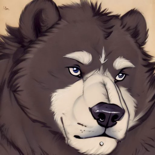 there is a drawing of a bear with blue eyes