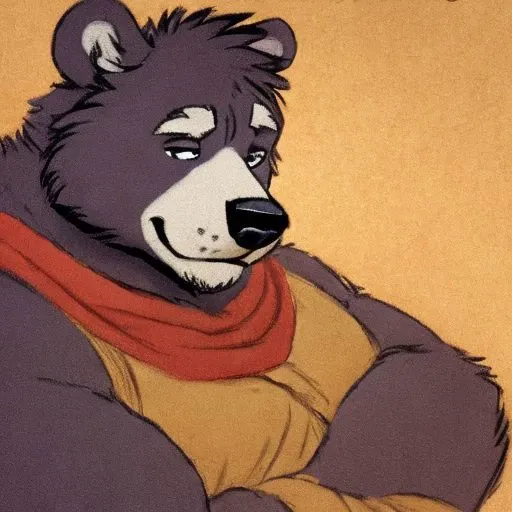 there is a cartoon bear with a scarf on his neck