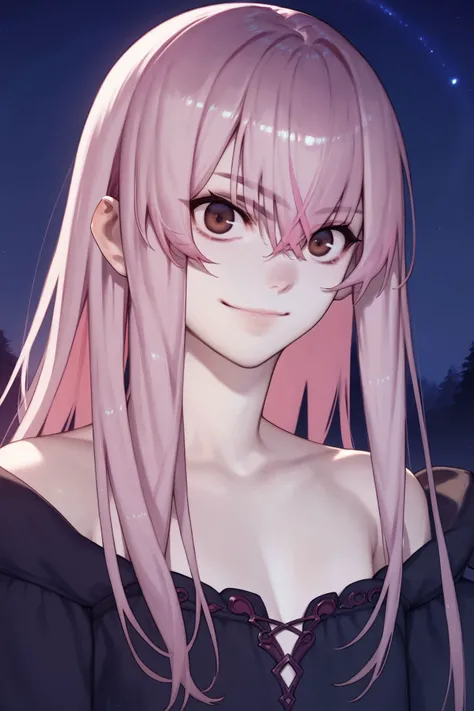 score_9, score_8_up, score_7_up, 1girl, petite female, pale skin, cheeky smile, pink hair, long bangs, flattop, dark brown eyes, flat chest, grey peacoat, night <lora:azusa_(hws)_PonyXL_style_v01:1>