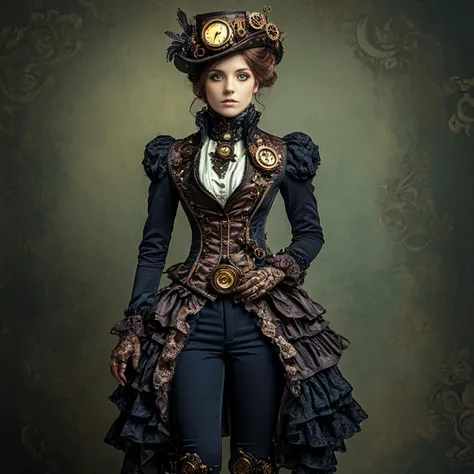 <lora:rococo_steampunk_sdxl:1> arsmjstyle, rococo steampunk, photo portrait, full body