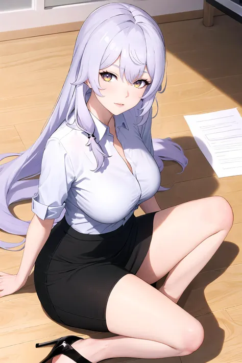 anime girl sitting on the floor with her legs crossed