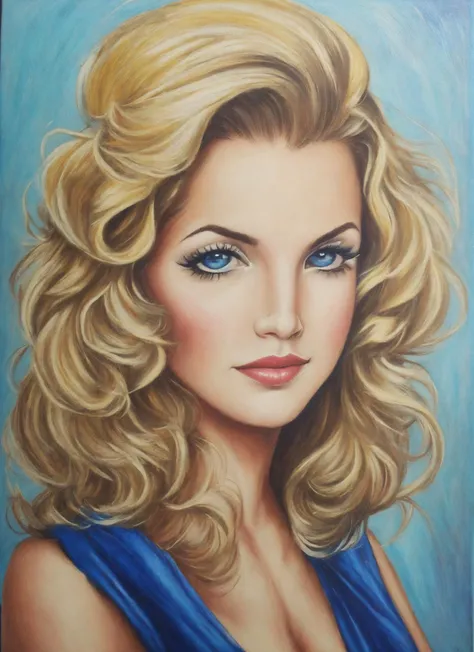 portrait shot, 50s art, pin-up, princess queen, hyper realistic, <lyco:menaSuvari_v10:1.6>, huge bust, classic vintage oil paint picture, epic masterpiece, extra light, blond yellow lush curly shiny hairstyle