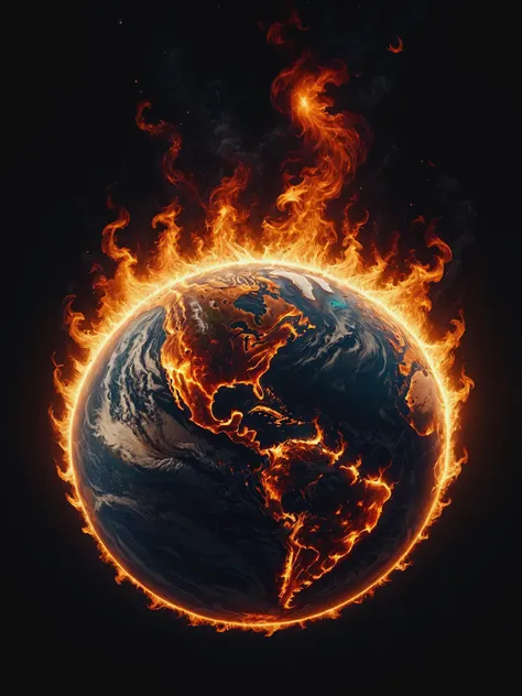 a picture of a burning earth with a black background