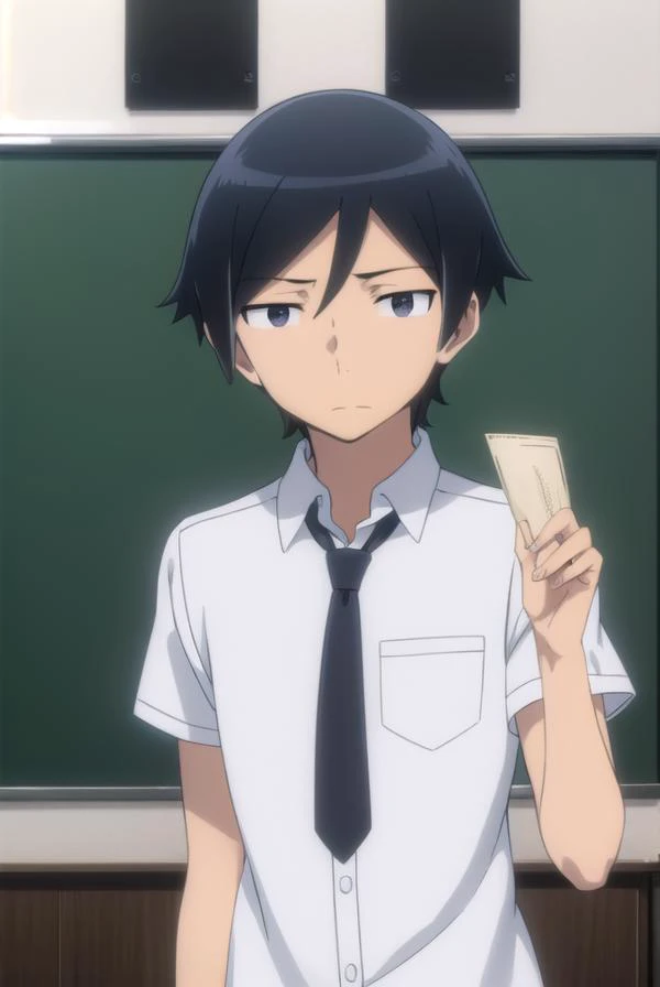 kyousukekousaka, <lora:kyousuke kousaka s2-lora-nochekaiser:1>,
kyousuke kousaka, black hair, male focus, (black eyes:1.5),
BREAK shirt, school uniform, white shirt, short sleeves, necktie, black necktie,
BREAK indoors, classroom,
BREAK looking at viewer, ...