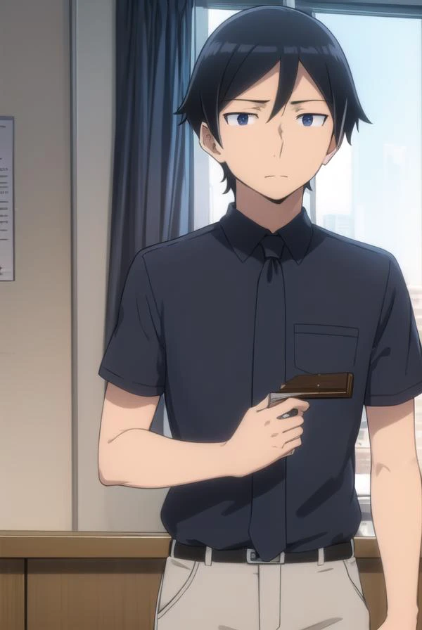 kyousukekousaka, <lora:kyousuke kousaka s2-lora-nochekaiser:1>,
kyousuke kousaka, black hair, male focus, (black eyes:1.5),
BREAK shirt, school uniform, white shirt, short sleeves, necktie, black necktie,
BREAK indoors, classroom,
BREAK looking at viewer, ...