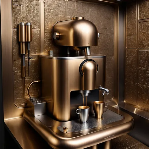 cs-m3tal-400 modern espresso machine in a futuristic throne room, very detailed, intricate, metallic color palette