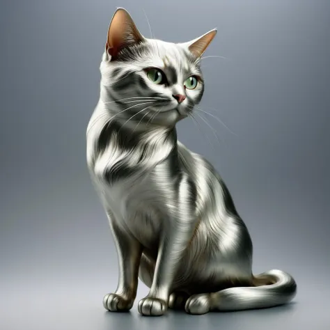 a close up of a cat sitting on a table with a gray background