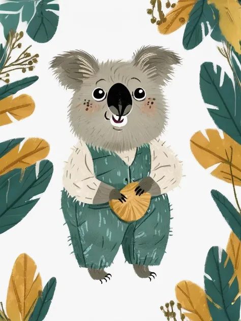 there is a koala bear that is sitting in the leaves