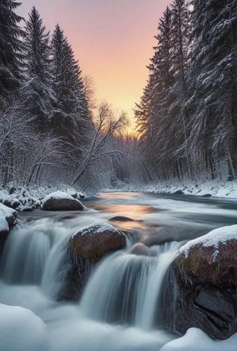 a view of a river with a waterfall in the middle of it