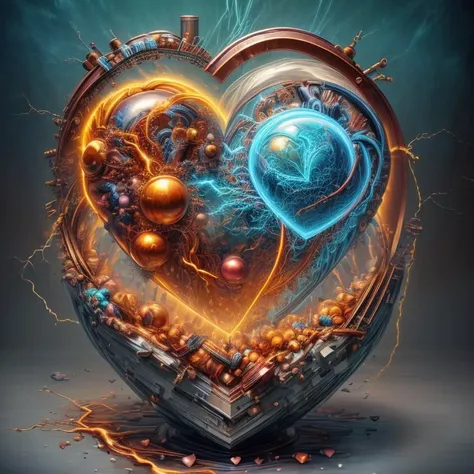 a heart shaped object with a blue and orange design