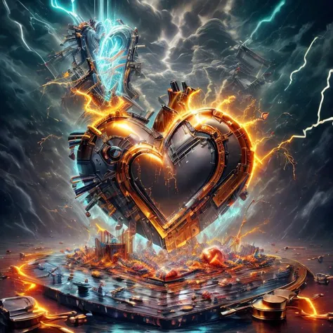 a heart shaped object with lightning and lightning in the background