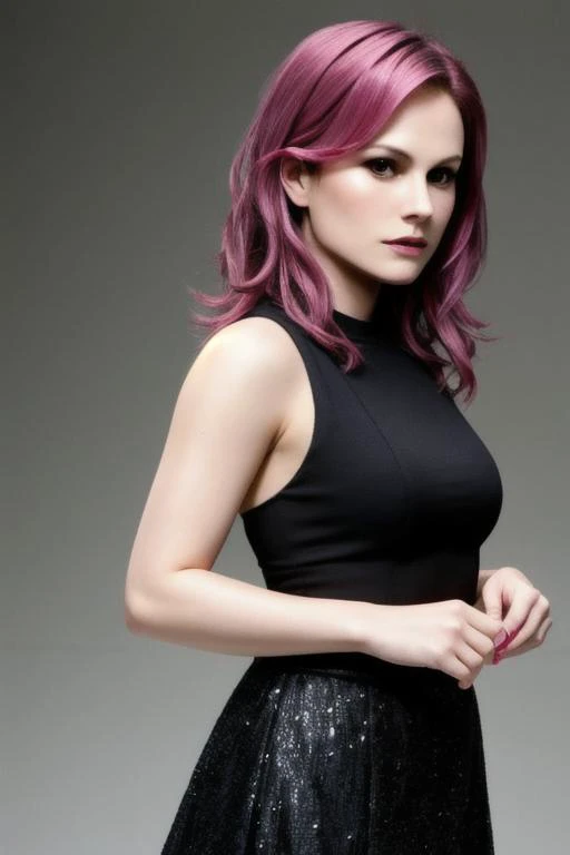 <lora:AnnaPaquin-RealVision-V1.0:.7> "apq, Anna Paquin", black hair, pink hair