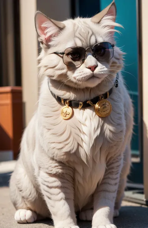 Persian grey cat in toronto wearing sunglasses with necklace