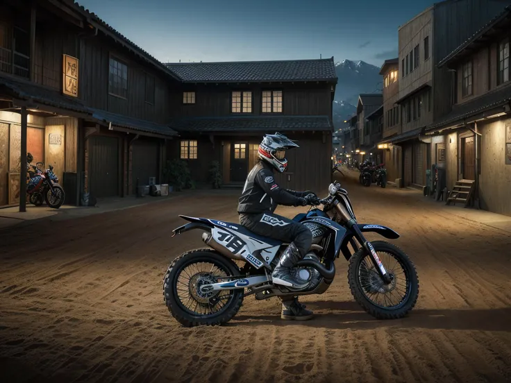 arafed motorcyclist riding a dirt bike in a town street