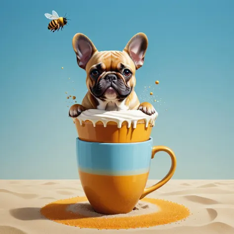 araffe dog in a cup with honey and a bee