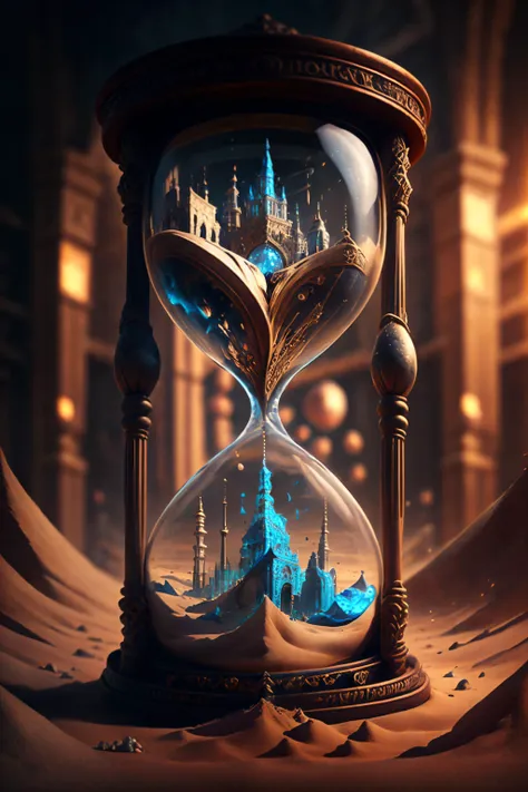 a hourglass with a city in the middle of it