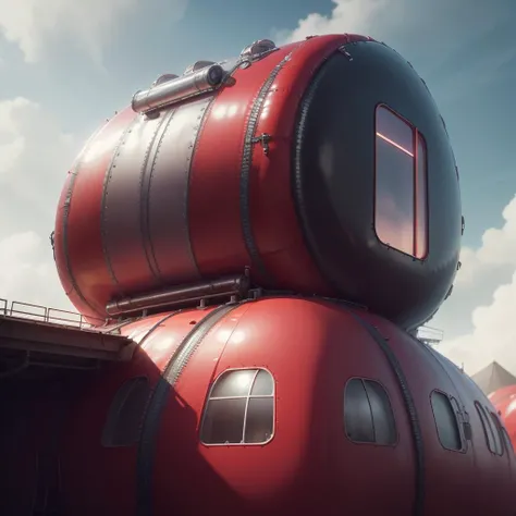 absurdres, 
<lora:LatexTech-20:0.8>,LatexTech,scifi, red latex, (inflated:0.8) , 
house on a hill