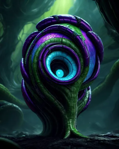 a close up of a purple and green spiral shaped object