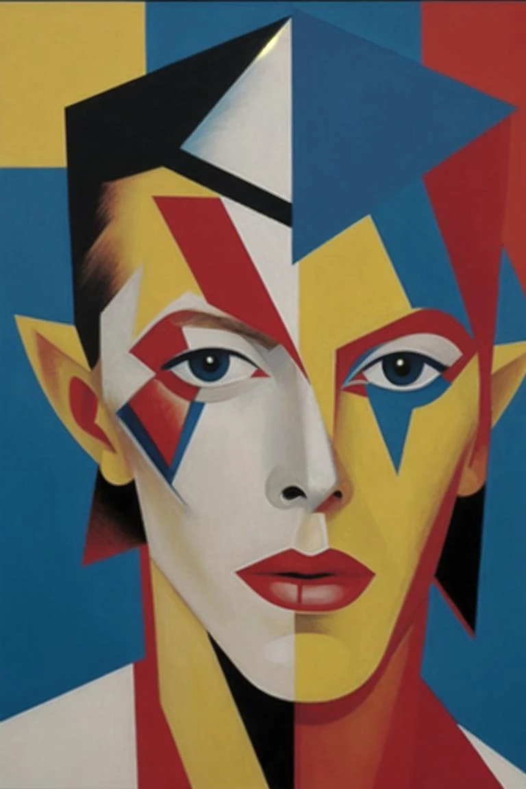 a scan of a cubism masterpiece painting of David Bowie <lora:Cubism_last:1>