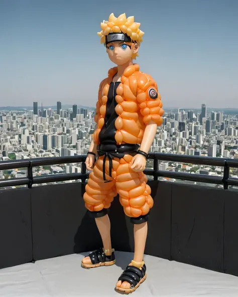 concept art, <lora:PAseer-SDXL-EveryThingIsBalloon:1> a balloon Naruto Uzumaki , in a balcony overlooking a city , highly detailed, 8k, sharp, professional, clear, high contrast, high saturated, vivid deep blacks, crystal clear