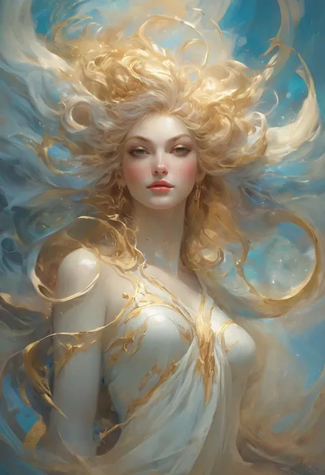 An award-winning digital art piece, portraying an awe-inspiring goddess figure radiating ethereal light within a celestial realm. Drawing from mythological and fantasy themes, the artwork presents a harmonious blend of realism and surrealism. The deity, re...