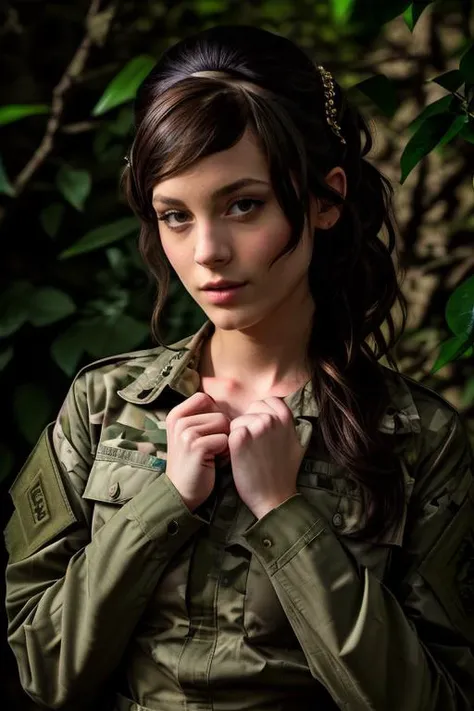 DEN_anomaly_Steamgirl,
(a (soldier:1.1) in the jungle on manoeuvrers wearing (army fatigues:1.2) and holding a rifle, (camouflage:1.2), military, uniform, military, camouflage uniform:1.2),
bokeh, f1.4, 40mm, photorealistic, raw, 8k, textured skin, skin po...