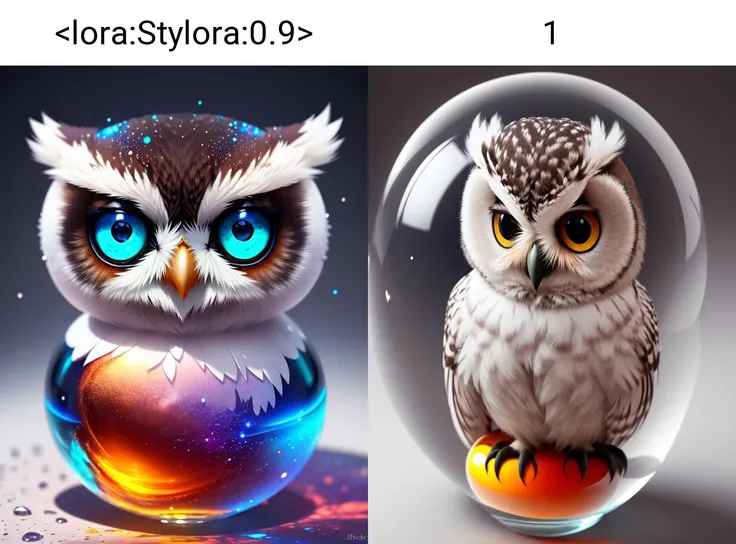 A realistic cute adorable baby owl made of crystal ball with low poly eyes surrounded by glowing aura highly detailed intricated concept art with vivid beautiful colors trending artstation 8k <lora:Stylora:0.9>,