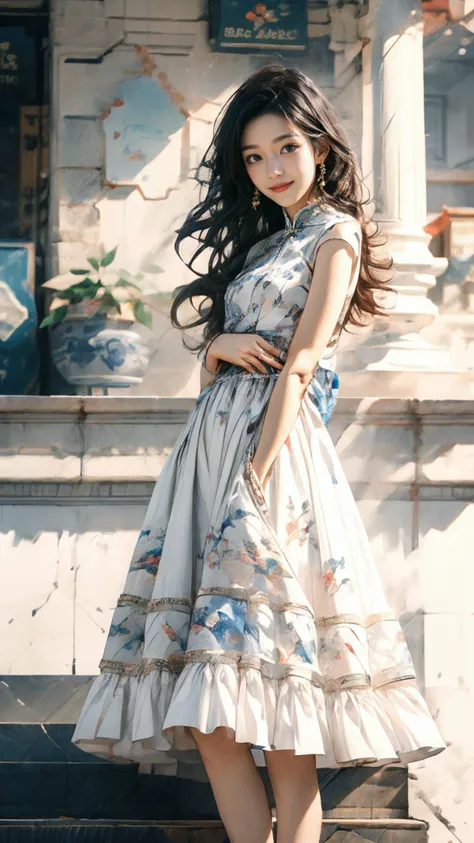 (Realistic),masterpiece,best quality,highest detail,depth of field,aesthetic,looking at viewer,cowboy shot,
1girl,photo of a cute girl,full body,light smile,charming,20yo,Wavy Hair.Swaying hair,Pastel pink hair,green,Cheongsam/Qipao,Glitter,outdoors,Laughi...