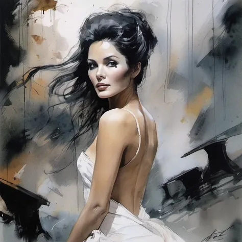 young teen (lynda carter)   skinny ancient Thai  naked wearing camisole with black french twist in  A musical concert environment ï¼art by Agnes Cecile ,   art by John Berkey, BREAK,     Saint Laurent ,   Megamouth Shark , detailed face,