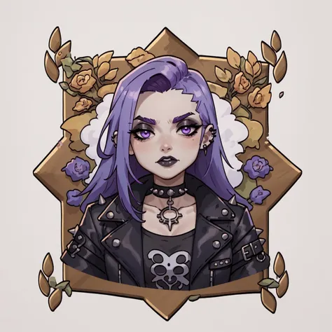 a close up of a drawing of a woman with purple hair