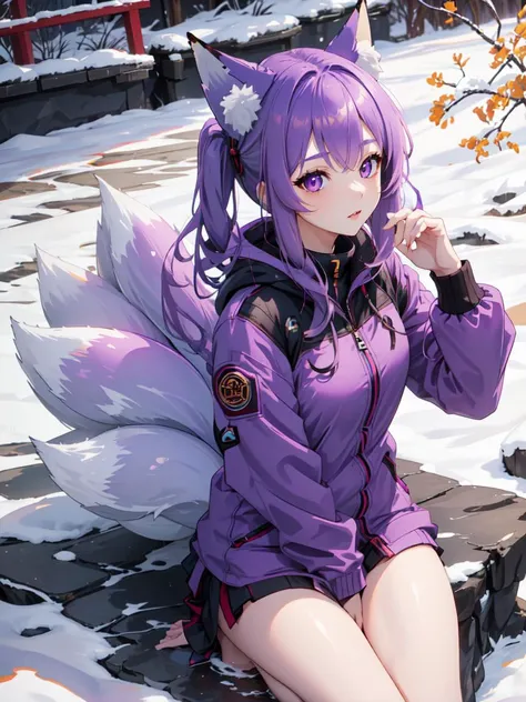 8k, solo beautiful (kyuubi no kitsune) 1girl, multiple tails, fox tail, <lora:kyuubi_no_kitsune-1.0:1>,
(purple hair Undercut),
(quilted jacket)
(Subway system),
fish-eye lens,
prone,
neutral