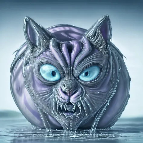 a close up of a cat with blue eyes in the water