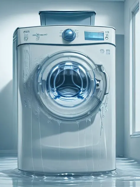 a close up of a washing machine in a room with a window