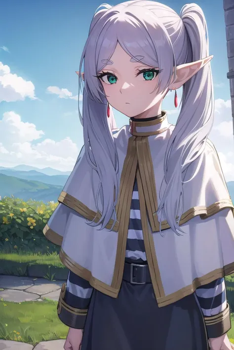 frieren, <lyco:frierenv2-lyco-nochekaiser:1>,
frieren, long hair, twintails, (green eyes:1.5), grey hair, pointy ears, elf,
brea...