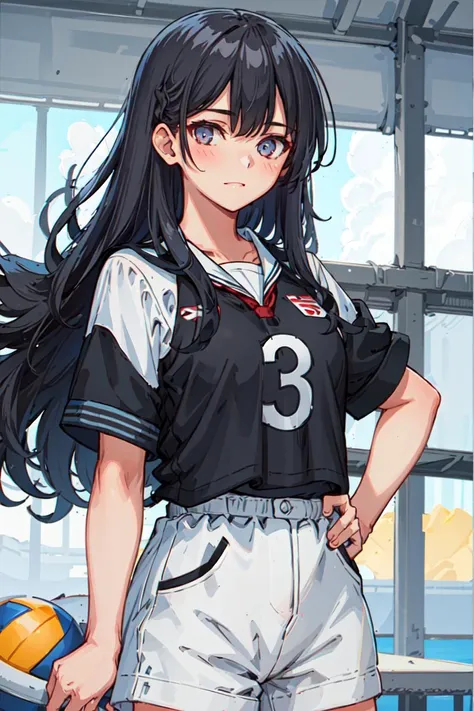 ultra realistic 8k cg, masterpiece, intricate detail,best quality, chromatic aberration, 1girl, long hair, eye highlights,sharp eyes, volleyball uniform,<lora:huahuo:0.8>