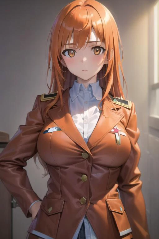 (masterpiece:1.4),(best quality:1.3),ultra-detailed,8K,CG,wallpaper,HDR,high quality,high-definition,extremely detailed,perfect lighting,
charlotte e. yeager,orange hair, uniform, medium breasts <lora:strikeWitches_v10:1>