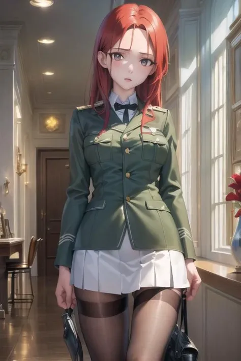 (masterpiece:1.4),(best quality:1.3),ultra-detailed,8K,CG,wallpaper,HDR,high quality,high-definition,extremely detailed,perfect lighting,
minna-dietlinde wilcke, red hair,uniform, medium breasts <lora:strikeWitches_v10:1>