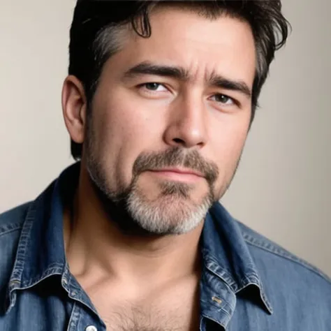 a close up of a man with a beard and a shirt