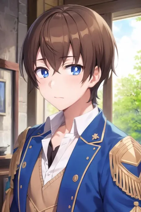 masterpiece, best quality, wallpaper, 1boy, solo, male focus, looking at viewer, upper body, , <lora:masato_oosuki:0.68>, masato_oosuki, brown hair, blue eyes, , The Kingdom of the Unicorn, 16k resolution