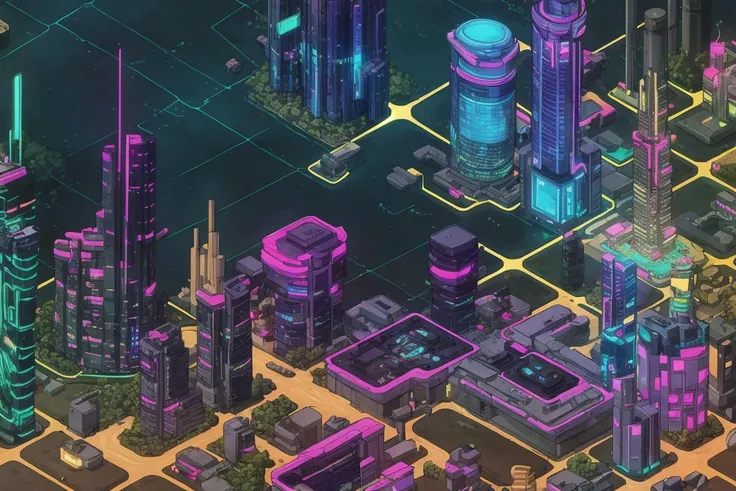 a close up of a futuristic city with a lot of buildings