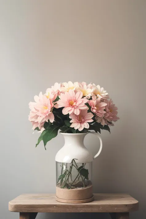 there is a vase with pink flowers in it on a table